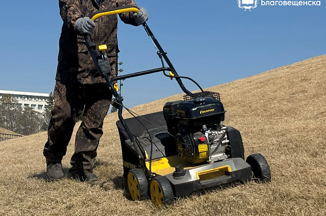 Аэрация, подкормка и гидропосев: в Благовещенске на «Трибуне Холл» начали подготовку газонов к лету