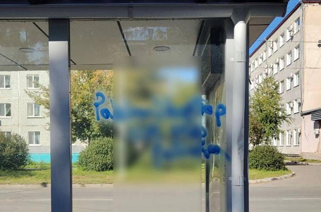 Вандал с баллончиком: в Благовещенске ищут «уличного художника», испортившего фасады и остановки